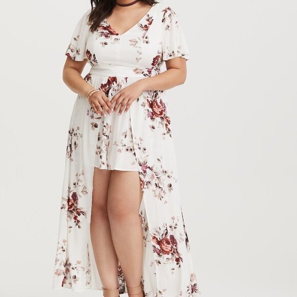 RoseGal - White Floral Romper with Skirt - Picture 1 of 14